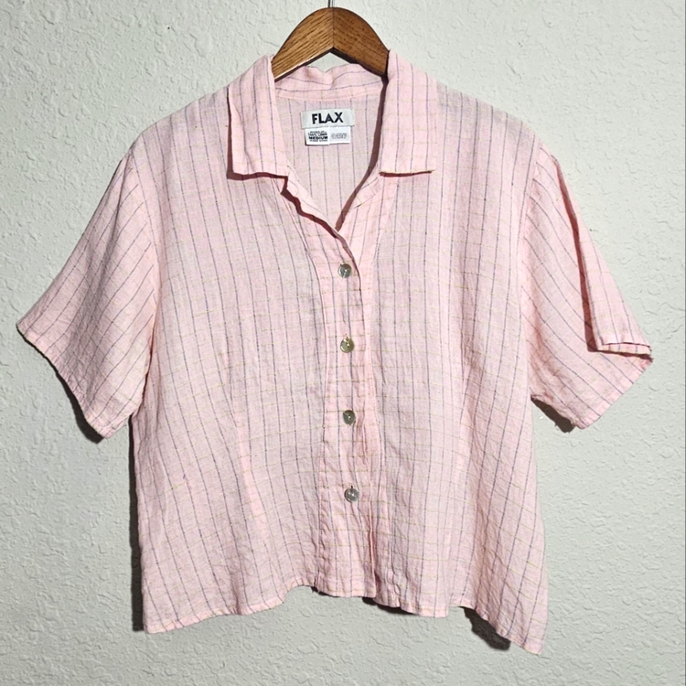Flax Pink Striped Button Down Shirt